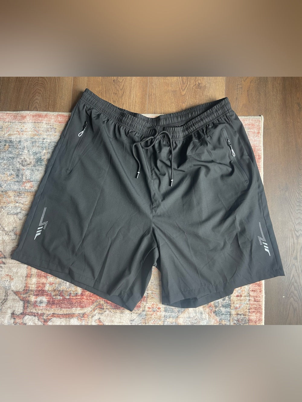 Black Athletic Zip-Pocket men’s plus size Shorts